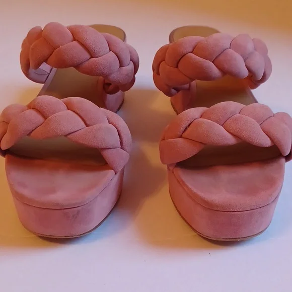 Rebecca Minkoff Imani Pink Braided Genuine Suede Platform Slide Sandals sz 7.5 - Picture 11 of 11
